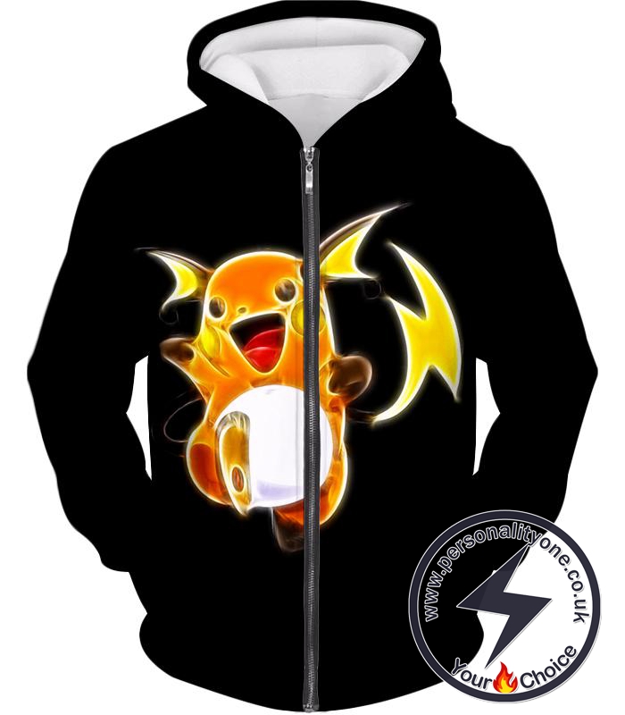 Pokemon Cool Thunder Pokemon Raichu Amazing Black Zip Up Hoodie